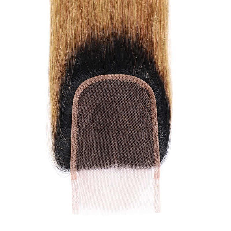 Бразильские прямые волосы 4 пучка с закрытием мед 1B 27 пучков человеческих волос