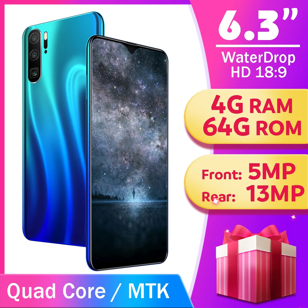 10 Lite 4 грамма + 64 гром четырехъядерный смартфон Лицо ID 6 3 &quotэкран капли мобильные