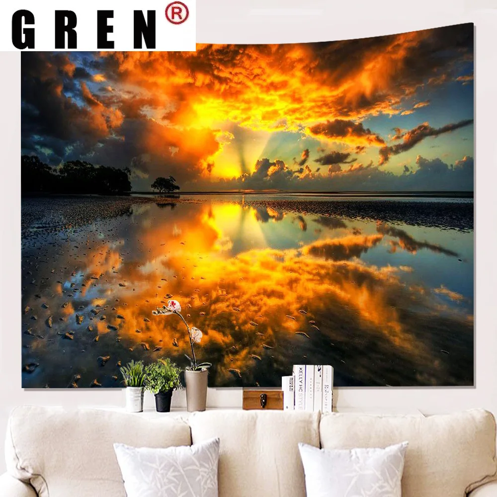 

GREN Living Home Lake Forest Natural Landscape Tapestry Hanging Covering Rugs Background Cloth Beach Mat Blanket Art Bedroom
