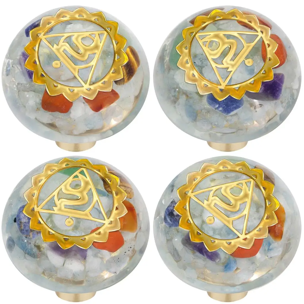 Reiki 7 Chakra Resin Gravel Drawer Cabinet Pulls Knobs Brass Handle Bathroom Hallway Clothes Wall Hangings Hooks Furniture Decor