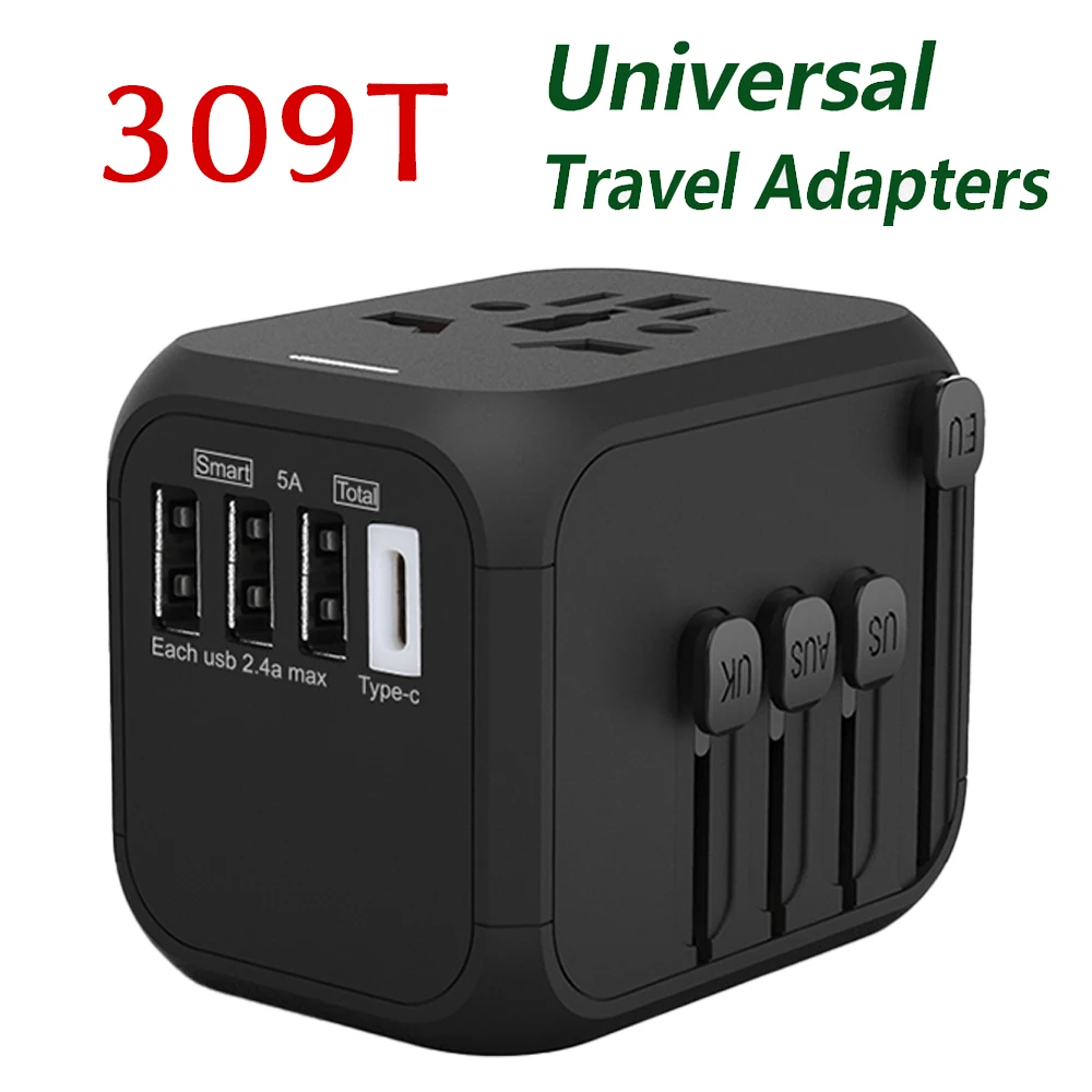 

309 Универсальный дорожный переходник «Все-в-одном» 5V 2.4A Тип USB-c, США, Великобритании ЕС AU Международный USB Зарядное устройство Мощность адапт...