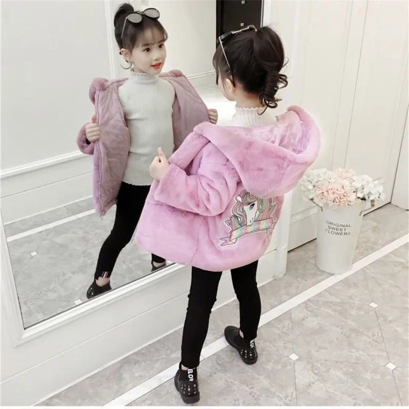 Princess Kids Cartoon Embroidered Woolen Hooded Jacket Coat for Children's Autumn Winter Clothing Outwear