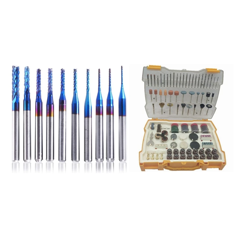 

Концевая фреза с голубым покрытием Nano, концевые Фрезы с ЧПУ, фрезы PCB и 302 шт. ХВОСТОВИКОВ диаметром 1/8 дюйма, универсальная установка, 10 шт.