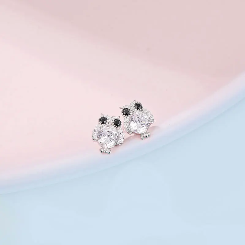 Hemiston S925 Стерлинговое Серебро Циркон Сова серьги с милыми животными ретро