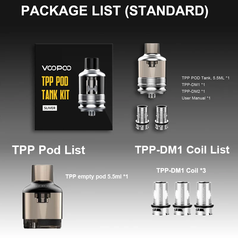 Оригинальный пустой картридж VOOPOO TPP Pod Tank 5 мл с DM1 DM2 Coil для Drag 3 X Plus Kit Vape