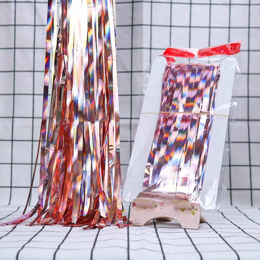 rose gold 1 шт./1 м* 2 м металлические шторы из фольги для свадьбы, дня рождения, вечеринки, фон для фотосъемки, занавески, Блестящий Фон, украшение своими руками - Цвет: rose gold