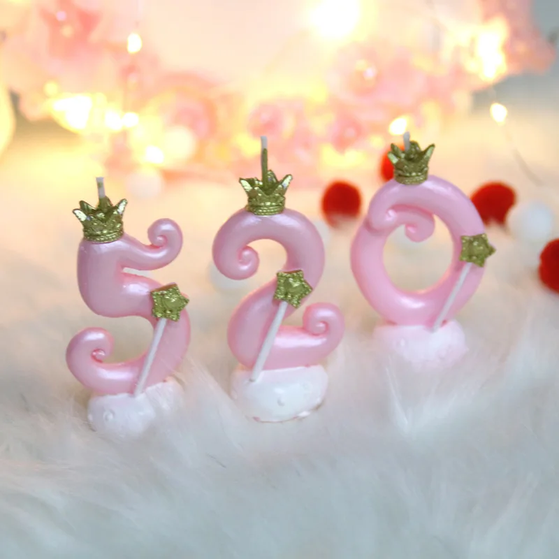 1 шт. розовые синие свечи в виде короны с цифрами на день рождения для детей 0-9