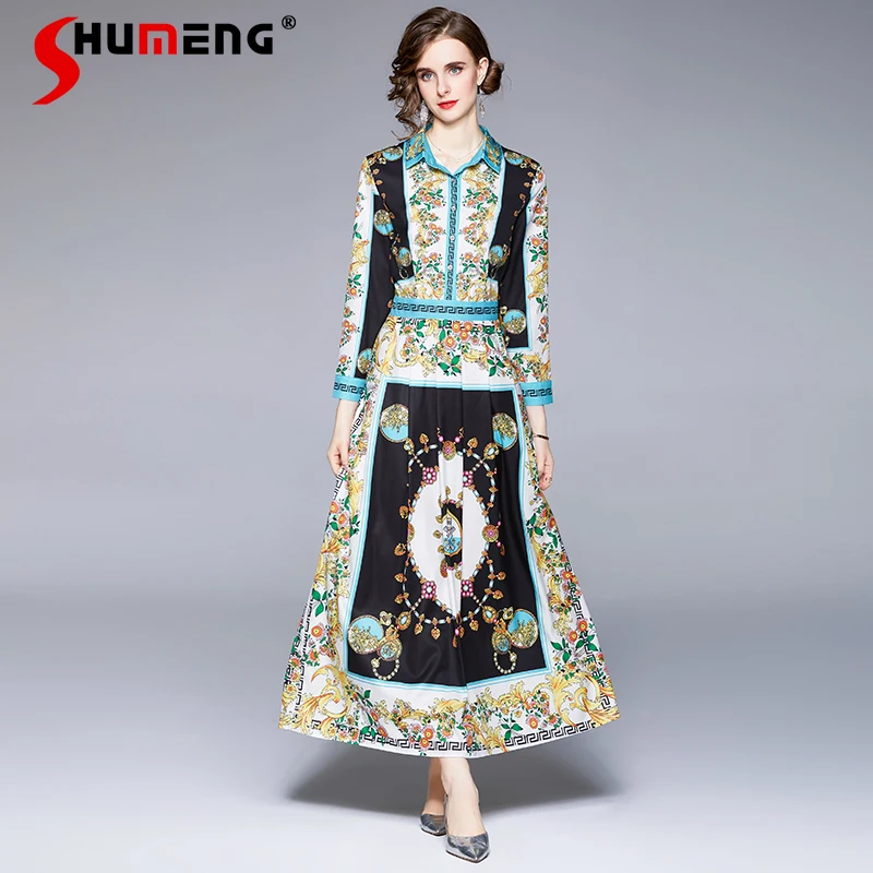 

Женское длинное платье средней длины, однобортное платье во французском ретро-стиле с длинным рукавом и отложным воротником, осень 2021