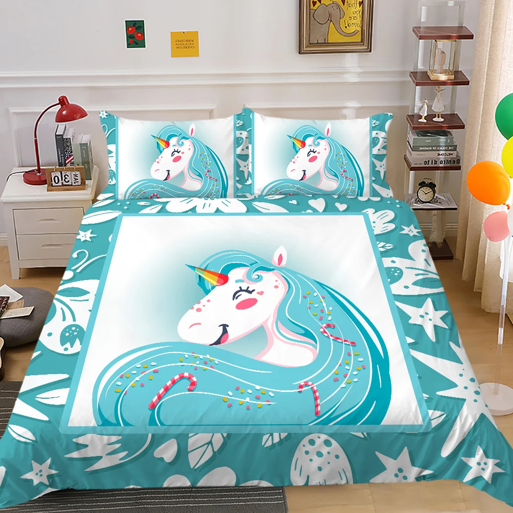 

Cartoon Unicorn Bedding Set Girls Duvet Cover Set Ideal Home Bedclothes King Queen Full Double Size Room Decor