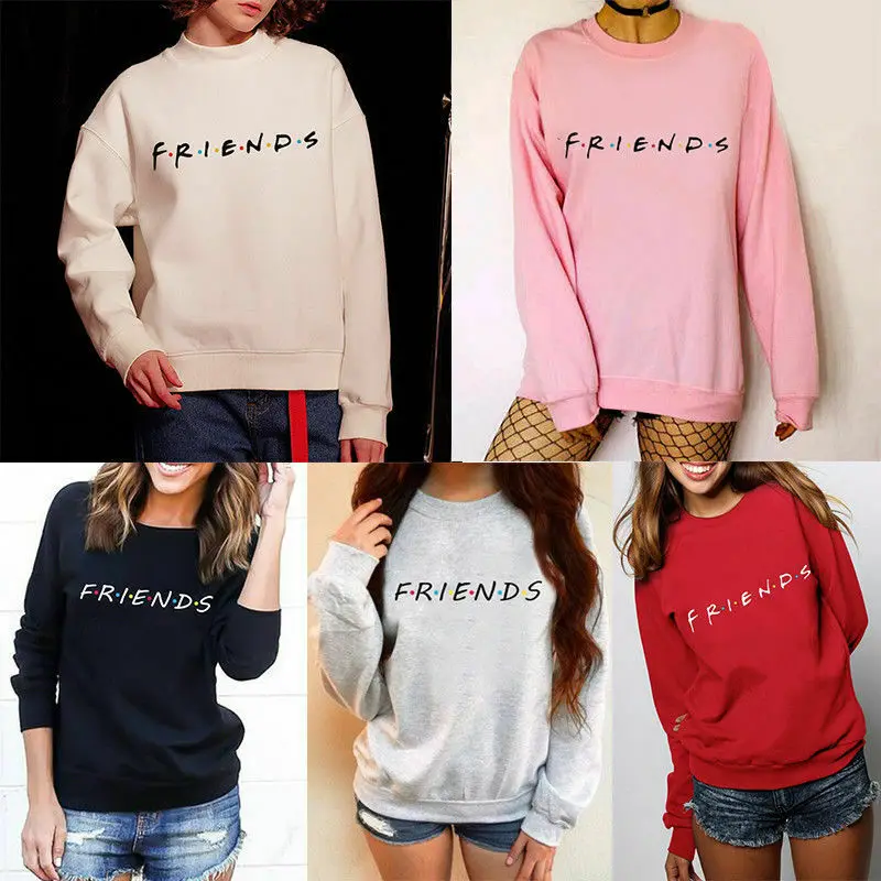 Womens Letters FRIENDS Printed Sweatshirt Long Sleeve Hoodie Sweatshirt Ladies Slouch Pullover Jumper Autumn Winter Womens Tops