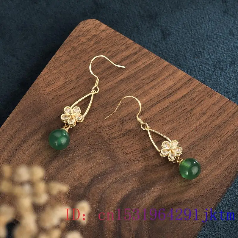 

Jade Bead Earrings Gemstone Women Fashion Zircon Gifts Natural 925 Silver Amulet Jewelry Chalcedony Crystal
