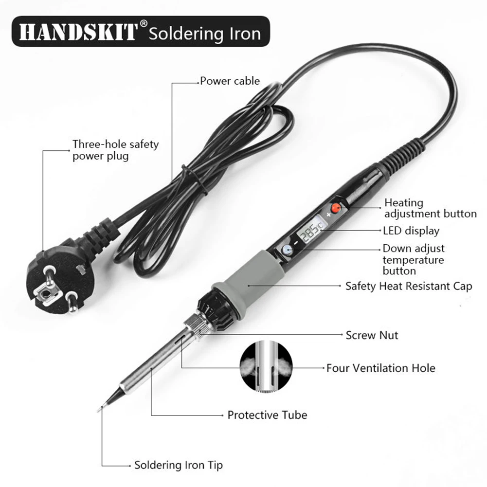 

80W LCD Digital Electric Soldering Iron Temperature Adjustable 220V Rework Station Repair Welding Tools Soldering Tips EU Plug