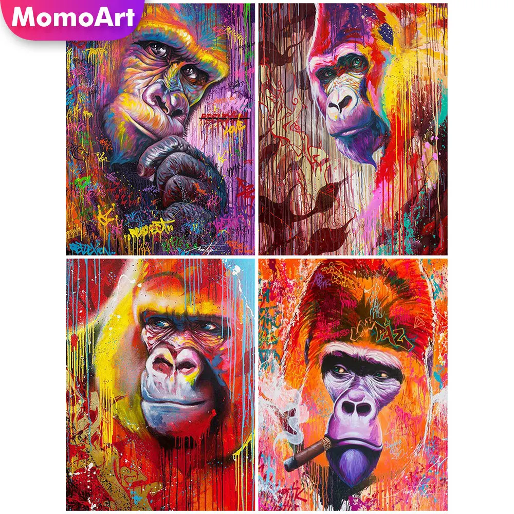 

MomoArt DIY Алмазная вышивка обезьяны животные полная картина из квадратных страз красочная вышивка крестиком Мозаика ручной работы подарок