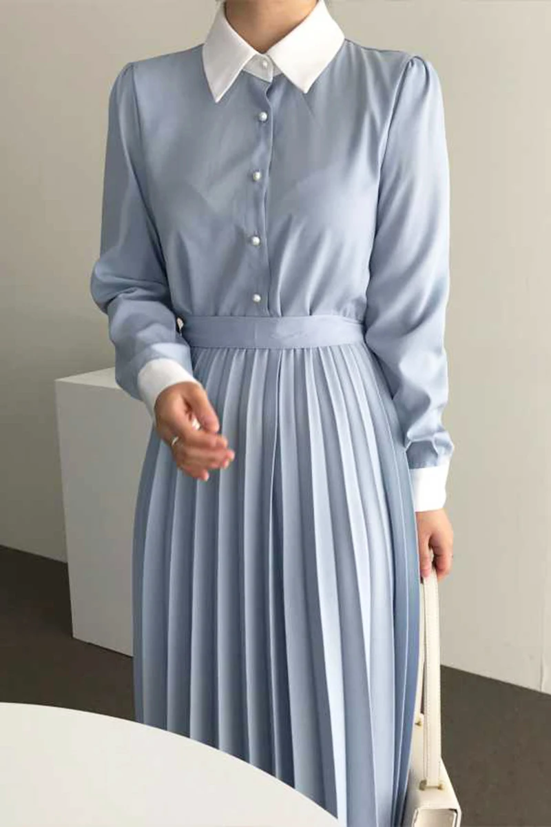 

WHCW CGDSR dress women elegant dresses 2020 woman a-line vintage party autumn winter new loose long sleeve korean style patchwor