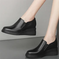 7cm high heel creepers women genuine leather wedges ankle boots female round toe fashion sneakers platform loafers casual shoes