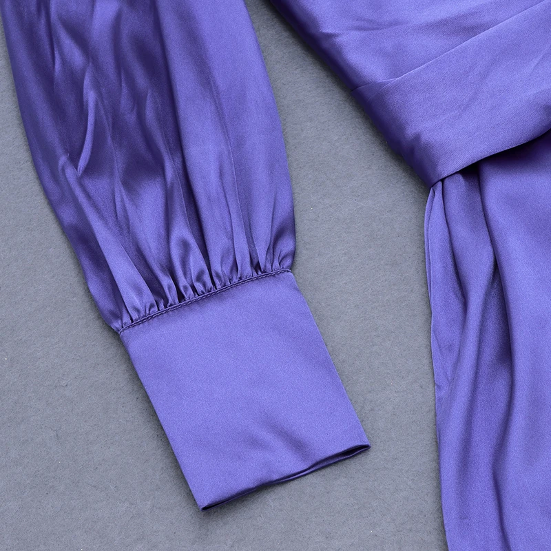 

Free Shipping Wholesale New Women's Blue Long Sleeve Boss Ruffle Fashion Celebrity Evening Cocktail Party Long Dress