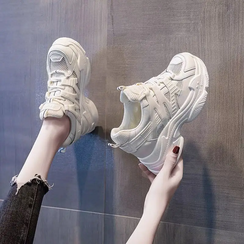 

Platform Dad Shoes Women's White Shoes 2021 New Spring and Autumn Ins Tide Height Increasing Insole Muffin Mesh Sports