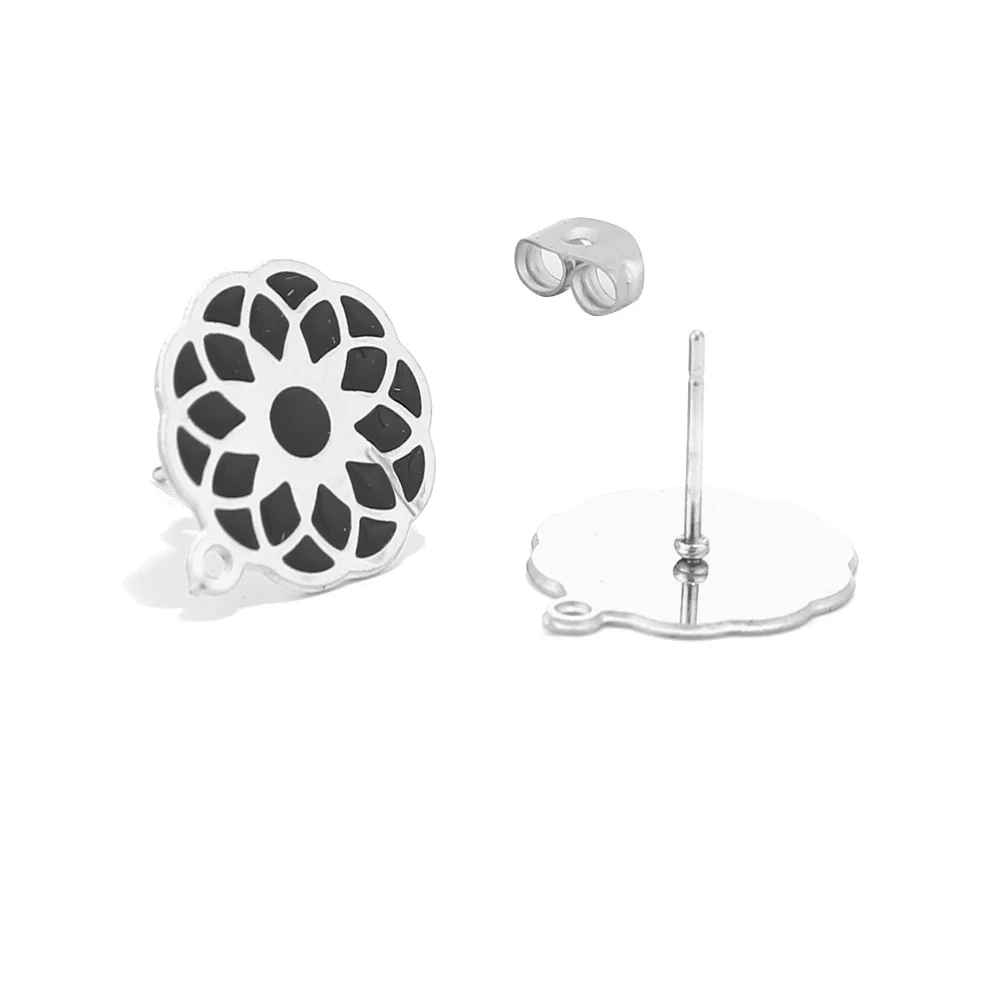 6 шт нержавеющая сталь серебро черный серьга с эмалевым цветком столб 15 мм