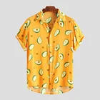 Авокадо с фруктовым принтом; Мужские забавная футболка с отложным воротником, с короткими рукавами на каждый день в гавайском стиле летние рубашки для мужчин с дышащим верхом 5