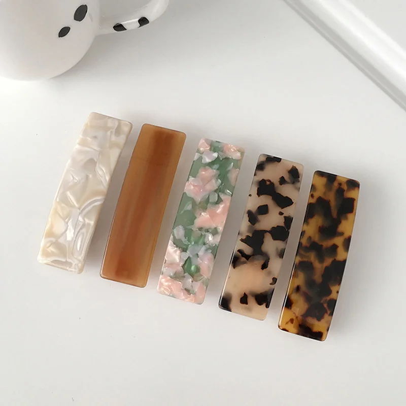 

Vintage Acetate Resin Rectangle Hairpins Clips Solid Color Marble Print Side Clips Women Barrettes Hairgrips Hair Accessories
