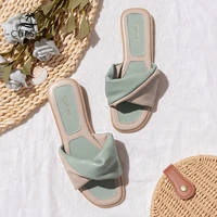 cupshe green twist slide sandals for women 2021 summer beach open toe low heel sandals soft sandals casual flip flop shoes