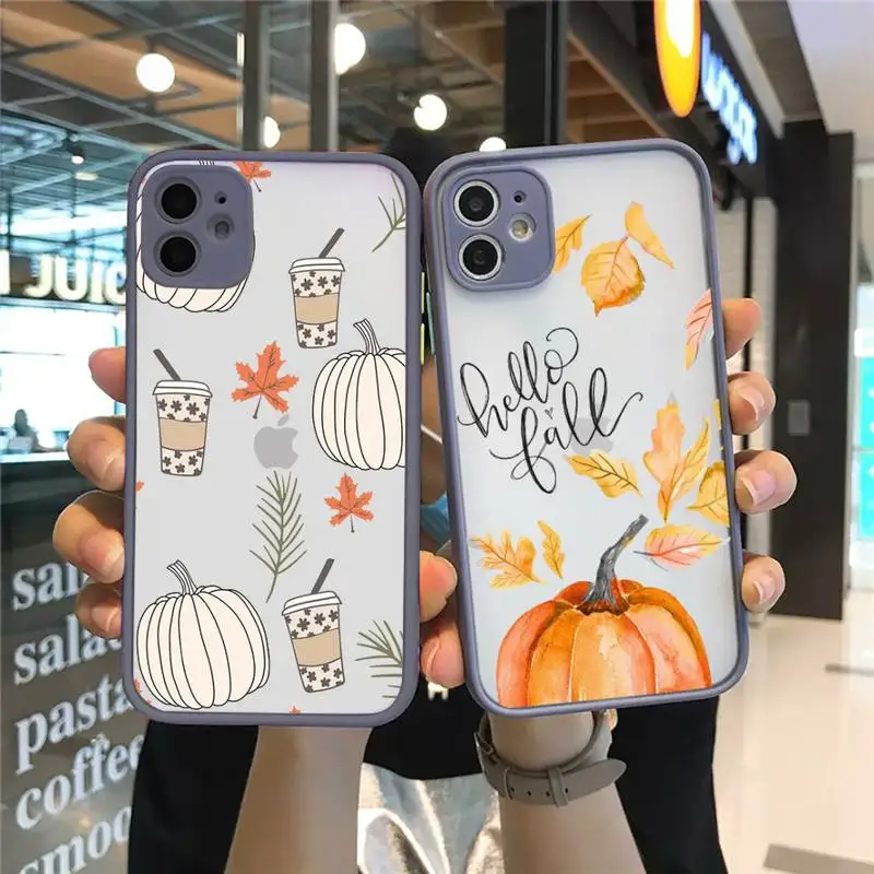 

happy autumn fall Phone Case matte transparent For gray iPhone 7 8 x xs xr 11 12 pro plus max mini Funda Clear