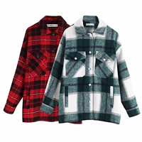 new houndstooth womens woolen plaid jacket single breasted lapel long sleeved coat female casual loose fashion hot plaid jacket