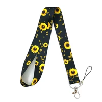 sunflowers keychain lanyard for keys id badge holder keys hang rope neck straps keyrings webbing ribbon mobile phone accessories