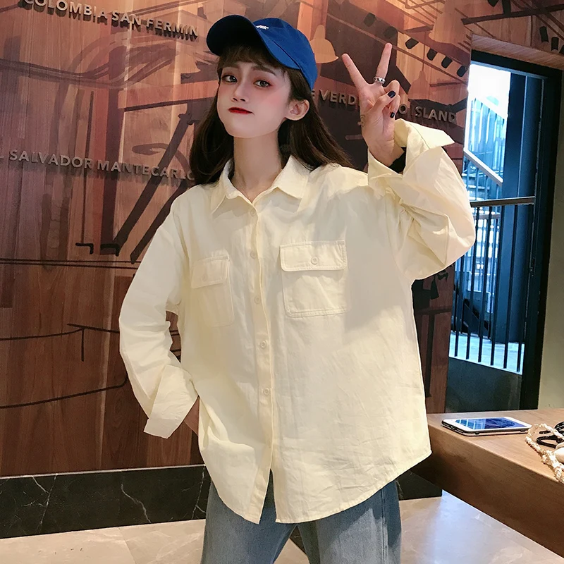 Женская свободная рубашка с отложным воротником Повседневная Блузка длинным