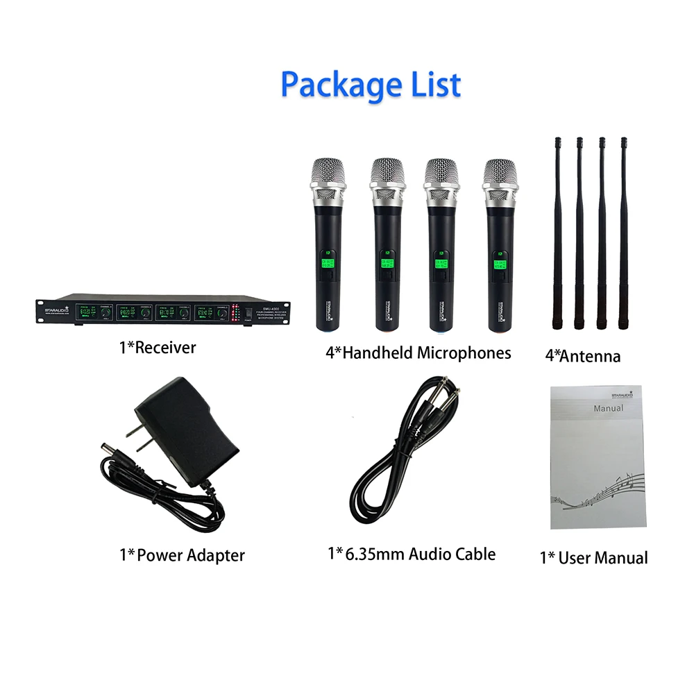 4 канальный UHF Беспроводной микрофон с приемником 4CH ручной Динамический