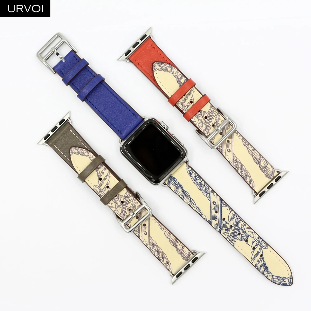 URVOI Печатный одиночный тур для apple watch series 5 4 3 2 1 ремешок Swift кожаный iWatch наручные