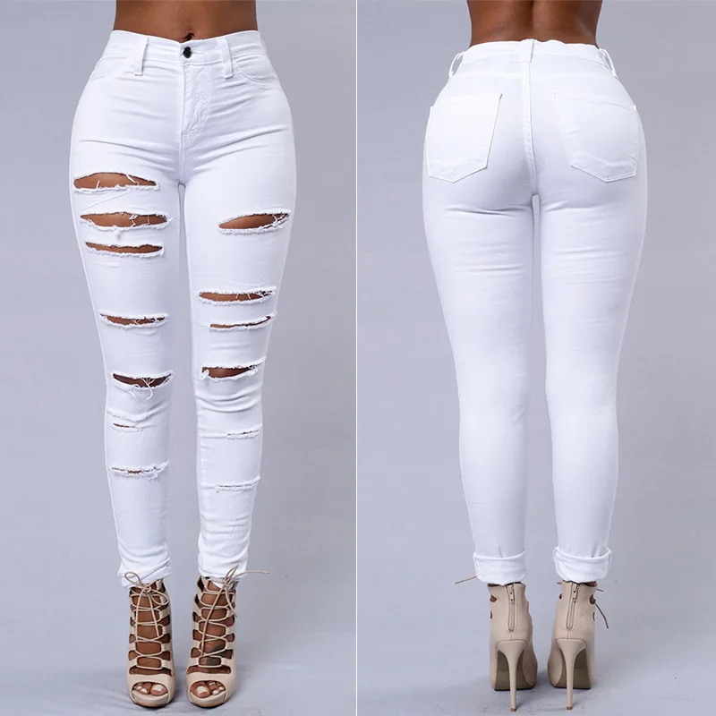 

Spot 2021 European and American spring and autumn fashion sexy high waist ripped tight sexy pants jeans women