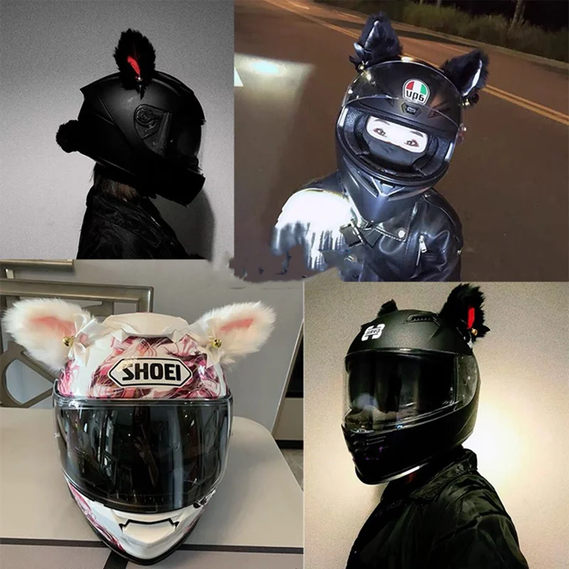 Мотоциклетный шлем 1 комплект плюшевый с кошачьими ушками колокольчиками для