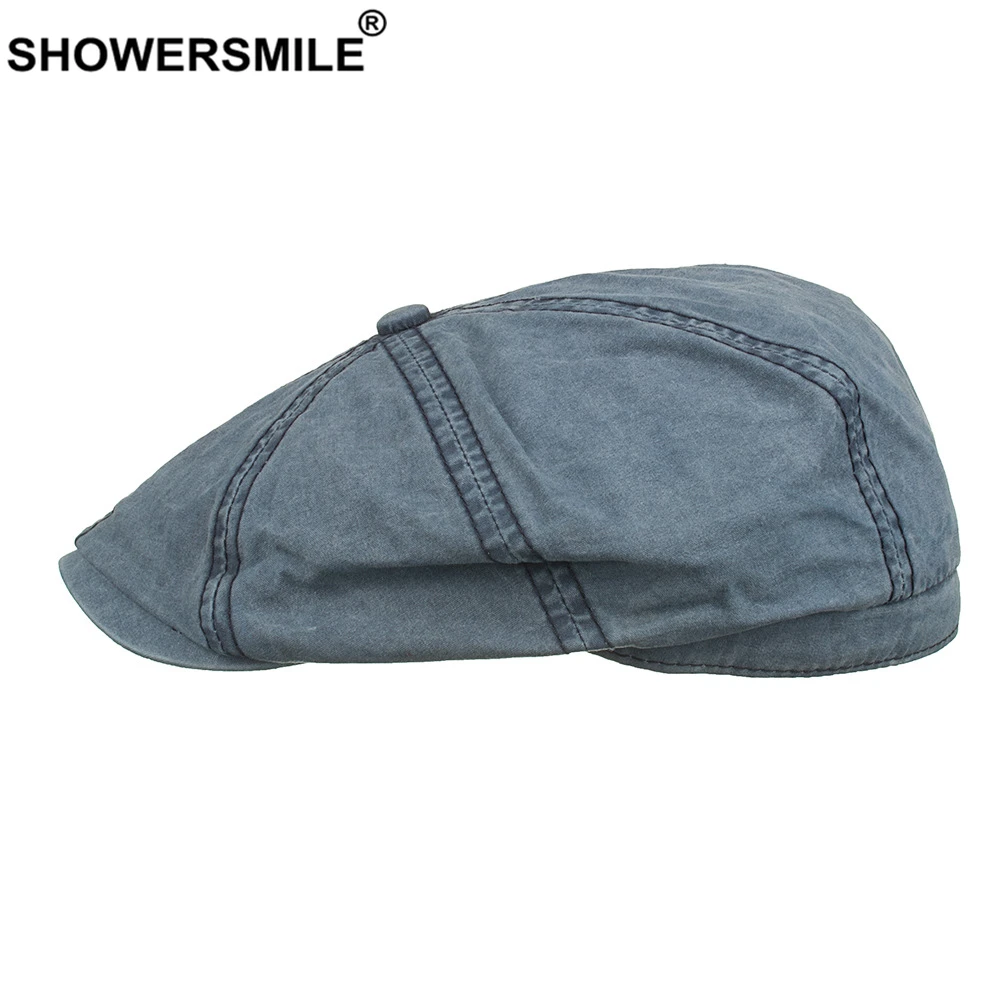 Плоская кепка SHOWERSMILE Черная газетчика для женщин и мужчин хлопковый Повседневный