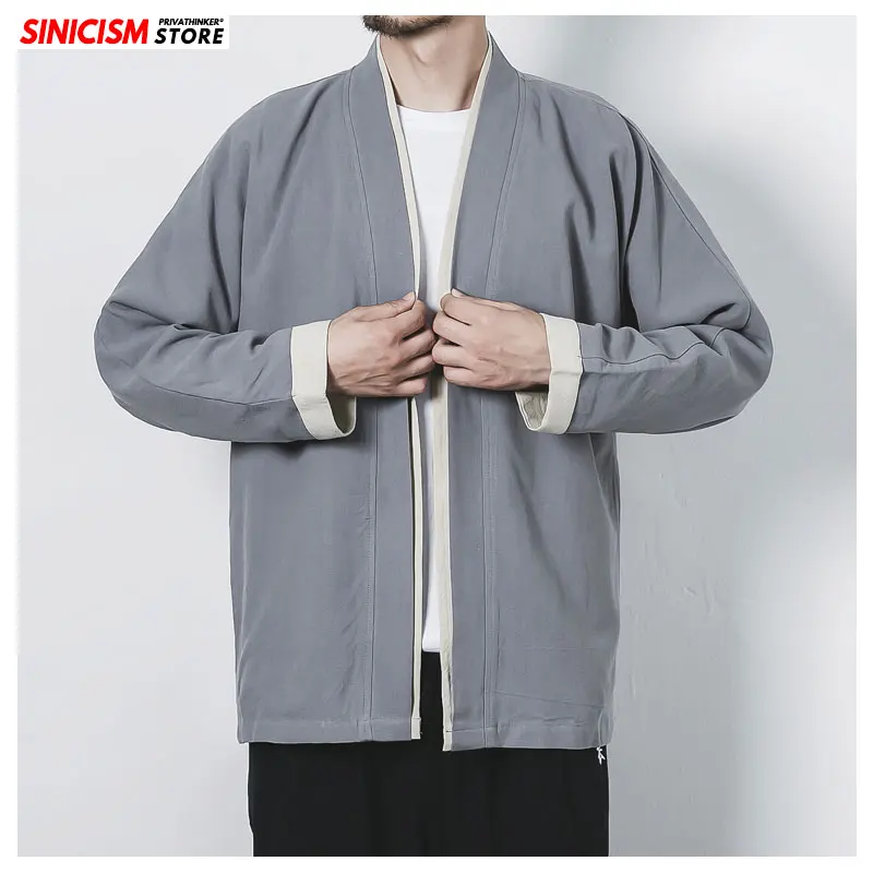 Sinicism Store Мужская винтажная куртка в китайском стиле свободная однотонная осенняя