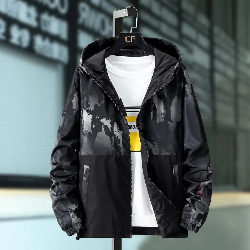 Открытый куртка 120 кг Цвет: черный Большие размеры плюс 6XL 7XL мужские ветровки с