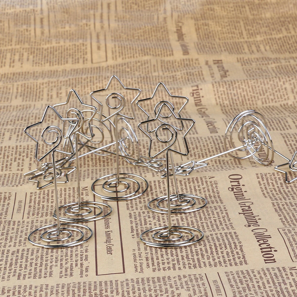 10 шт./компл. серебряный в форме сердца держатель для фото настольная номера место