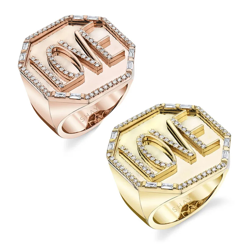 

Mifeiya Punk Ladies Geometric Octagon Lettering "LOVE" Ring with Sparkling Crystal Rhinestone Zircon for Women Female Jewelry