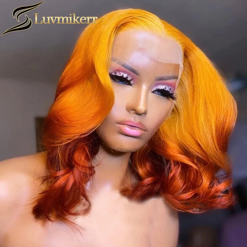 

Loose Body Wave Orange Ginger Lace Front Wig Pre Plucked Human Hair Ombre 613 Yellow 250 Full HD Transparent Lace Frontal Wig 30