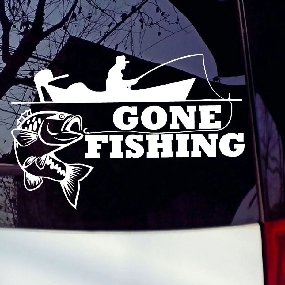 Ушел Рыбалка Веселая наклейка трафарет рыбы ботинки в рыбацком стиле на открытом
