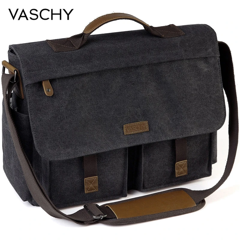 vaschy messenger bag for men vintage water resistant waxed canvas 15 6 inch laptop briefcase padded shoulder bag for men women free global shipping
