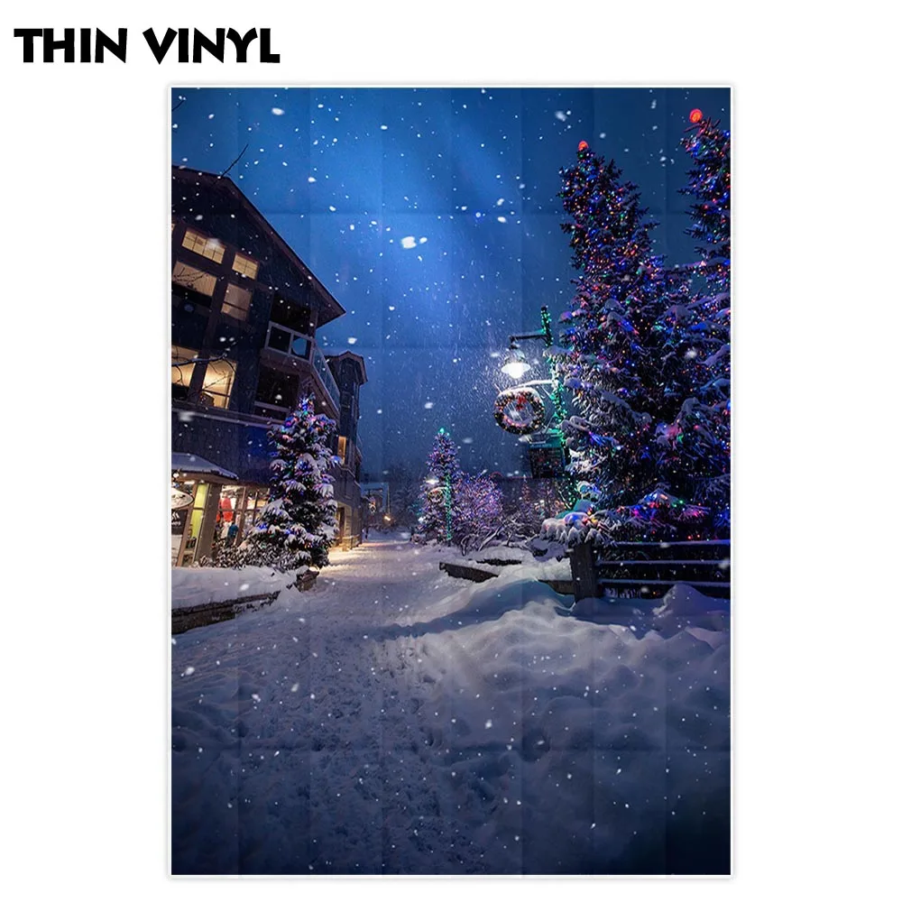 Фон для фотосъемки Allenjoy Рождество Новый год гирлянды зимняя елка Ночная уличная