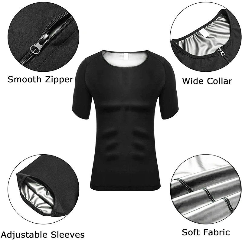 Men's Athletic Tee Short Sleeve Compression T-Shirt Performance Base Layer Workout Shirt Sweat Sauna Vest Body Shaper Fitness