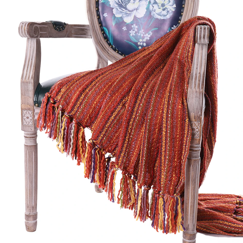 Всесезонное разноцветное мягкое и дышащее ворсовое одеяло Battilo в полоску для