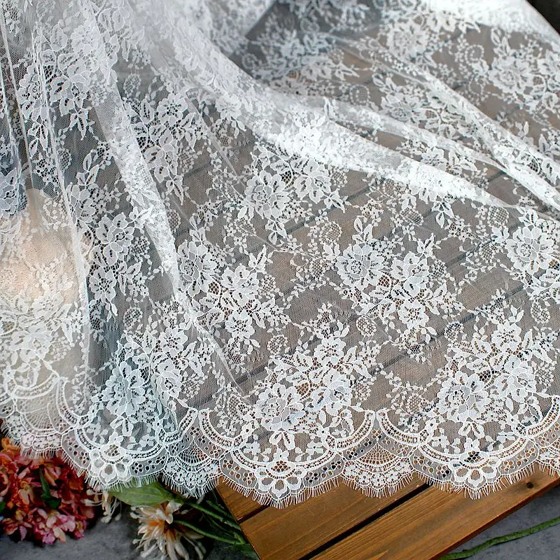 Высококачественная мягкая белая кружевная ткань для летнего платья французское