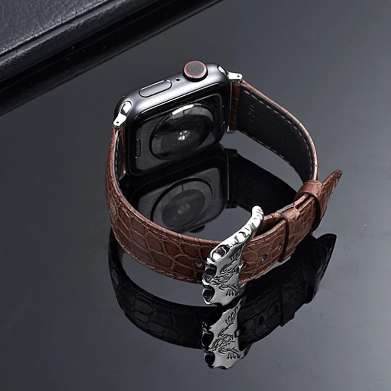 Real Crocodile Skin Leather Strap Band for Apple Watch 1 2 3 4 5 iwatch Watchbands With Personality Steel Buckle | Наручные часы