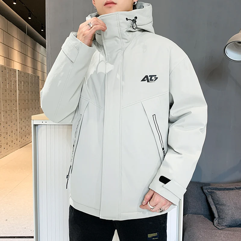Winter Cotton Padded Coat 2021 Men's Warm Korean Fashion Casual Hooded Solid Jacket Men Hip Hop Waterproof Coats Male Drop Ship