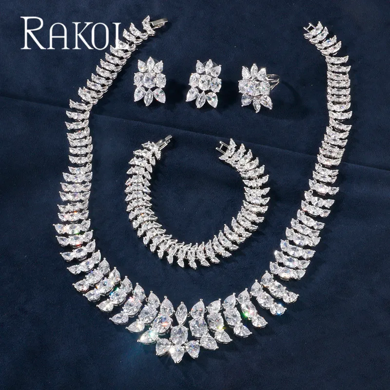 RAKOL высокое качество роскошные листья кубического циркония белый цвет цветок