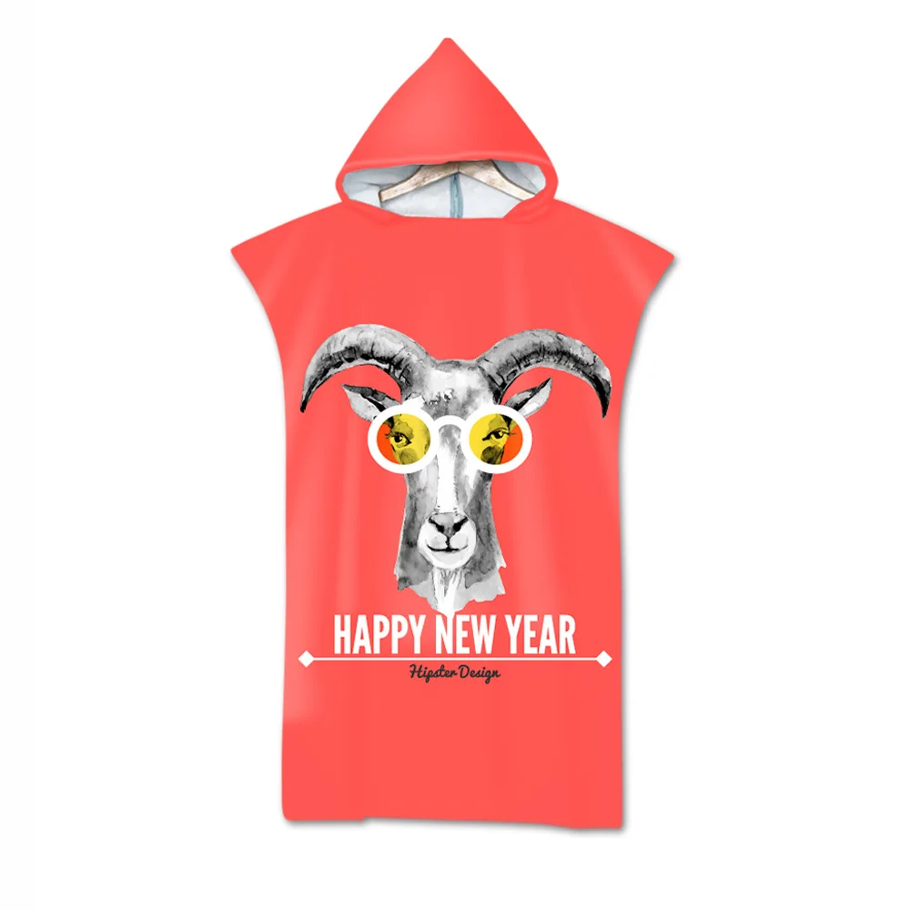 Новое красное рождественское пляжное полотенце с капюшоном из микрофибры для