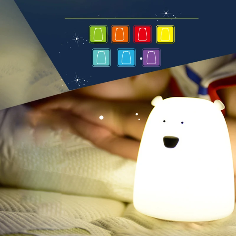 Прекрасный силиконовый медведь светодиодный ночник Цвет Изменение ночной лампы